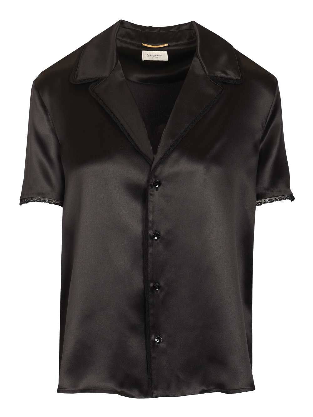Saint Laurent Silk Satin Shirt With Lace Edges Shirts - Nero | 233ab83fc3a55a21e51eb8c6ded0787c5588d5aa