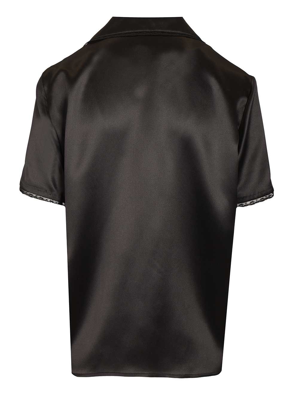 Saint Laurent Silk Satin Shirt With Lace Edges Shirts - Nero | ba837d94ae16910174f12f2341ff2fdf333a661d