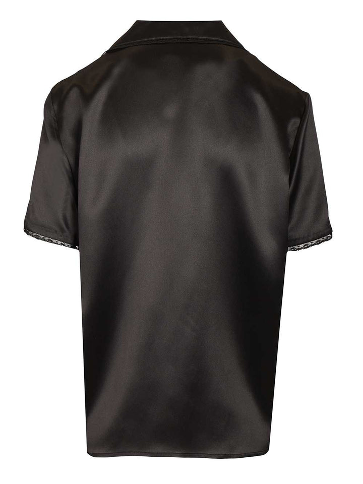 Saint Laurent Silk Satin Shirt With Lace Edges Shirts - Nero | ba837d94ae16910174f12f2341ff2fdf333a661d