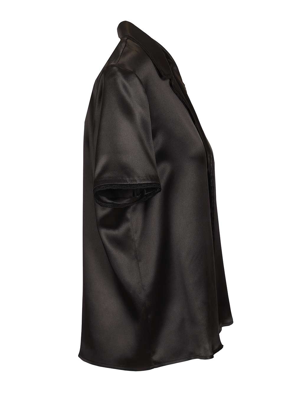 Saint Laurent Silk Satin Shirt With Lace Edges Shirts - Nero | 942c75afc10f9cbbccfd80d16cb0e44e9eacb155