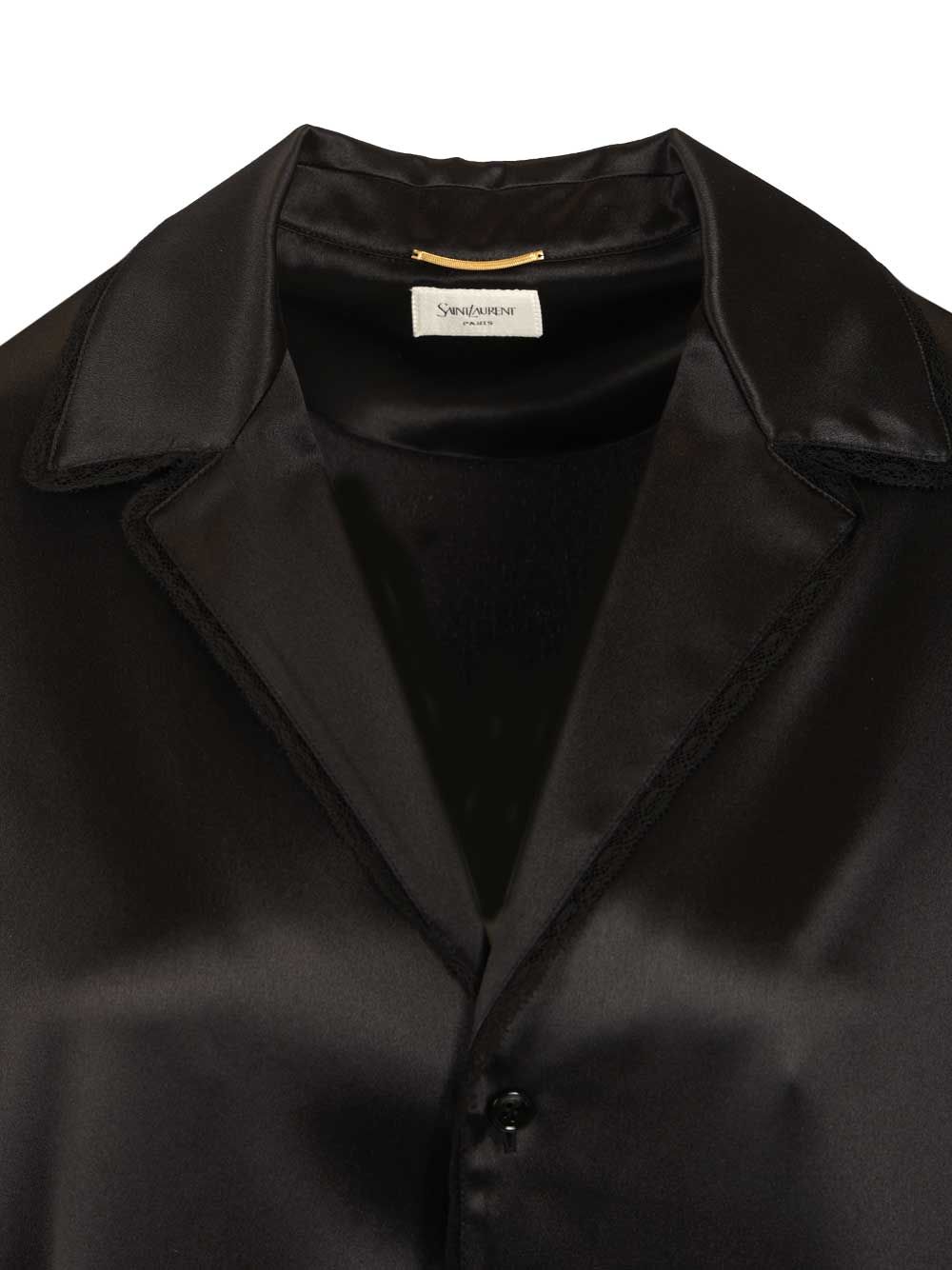 Saint Laurent Silk Satin Shirt With Lace Edges Shirts - Nero | 76b36d7814973c4eac9afe1e98c4b22ec30a70ed