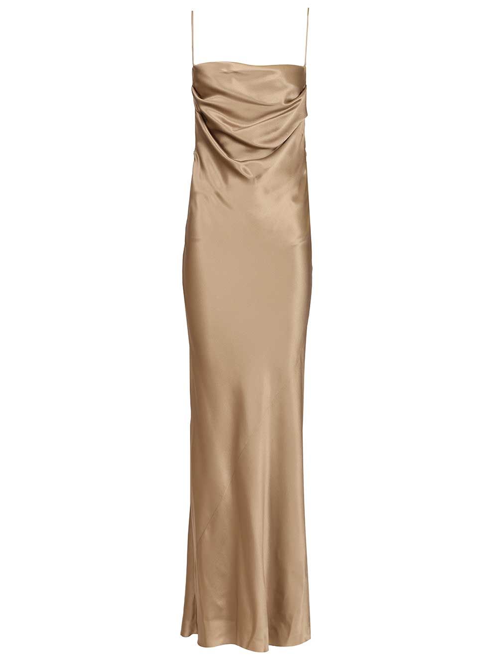 Saint Laurent Long Silk Satin Dress Abiti - Beige | 04450c5ed259bb2acce3e668cd17c619a3897b73