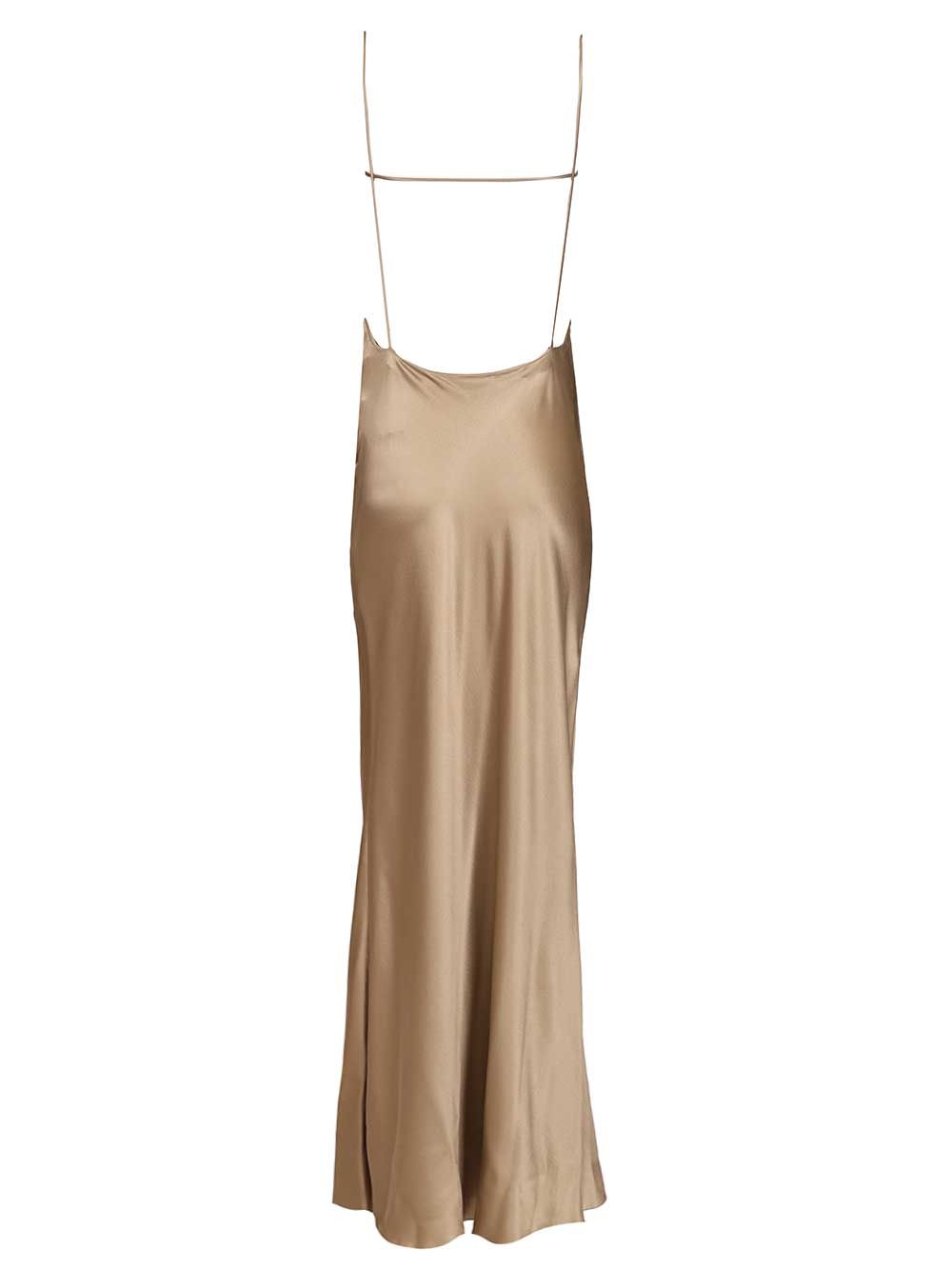 Saint Laurent Long Silk Satin Dress Abiti - Beige | 3ecf999f09046dab7d1f73d106585ed9ac652d18
