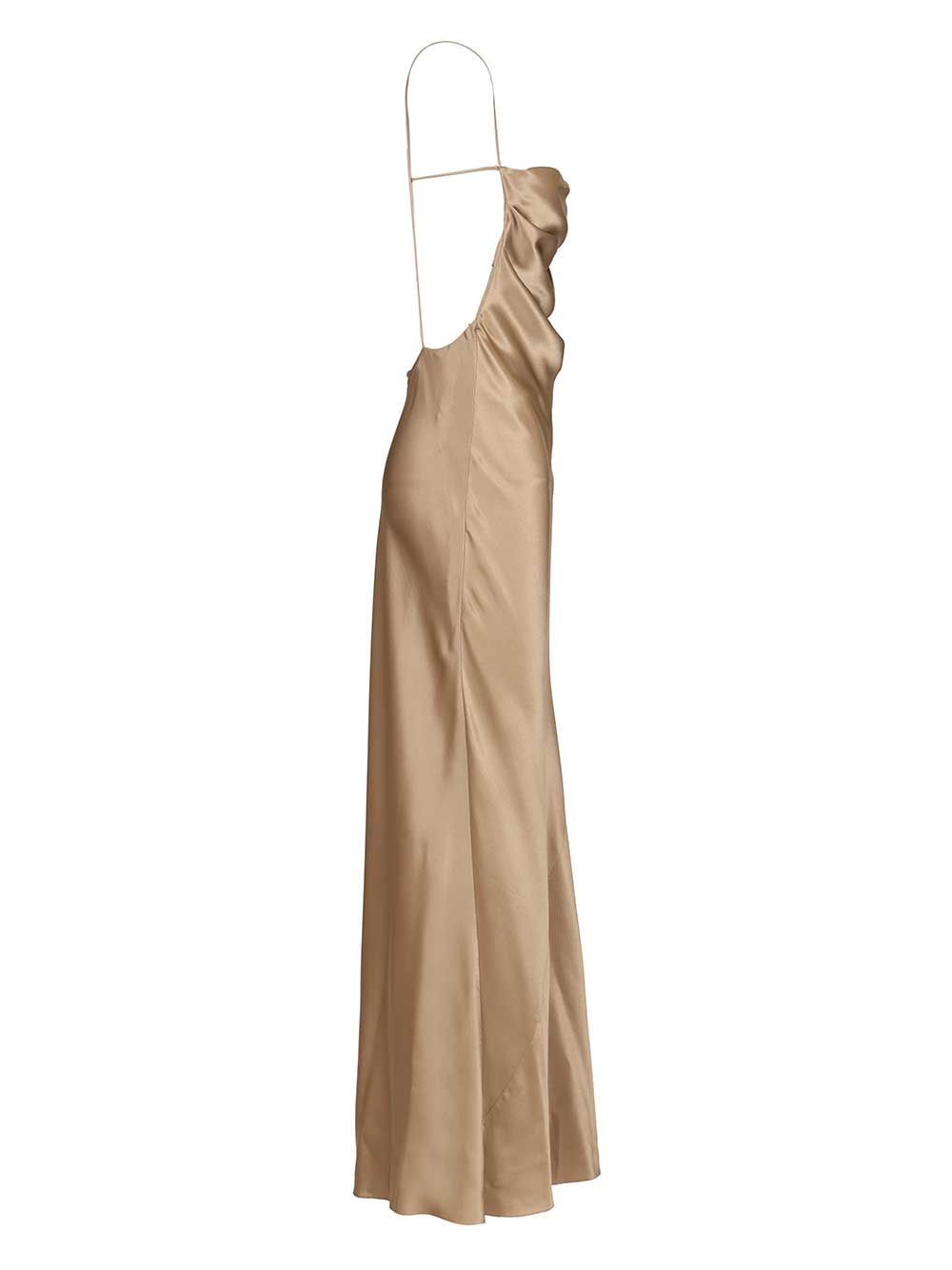 Saint Laurent Long Silk Satin Dress Abiti - Beige | 4326db8698e72b2e24233ed92fd874307934005b