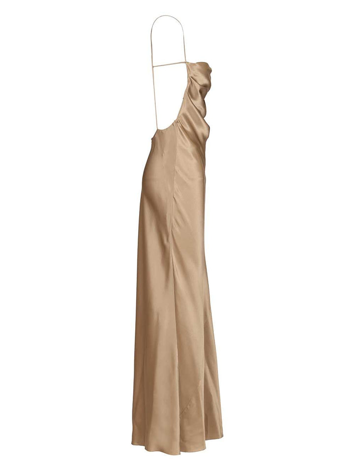 Saint Laurent Long Silk Satin Dress Abiti - Beige | 4326db8698e72b2e24233ed92fd874307934005b