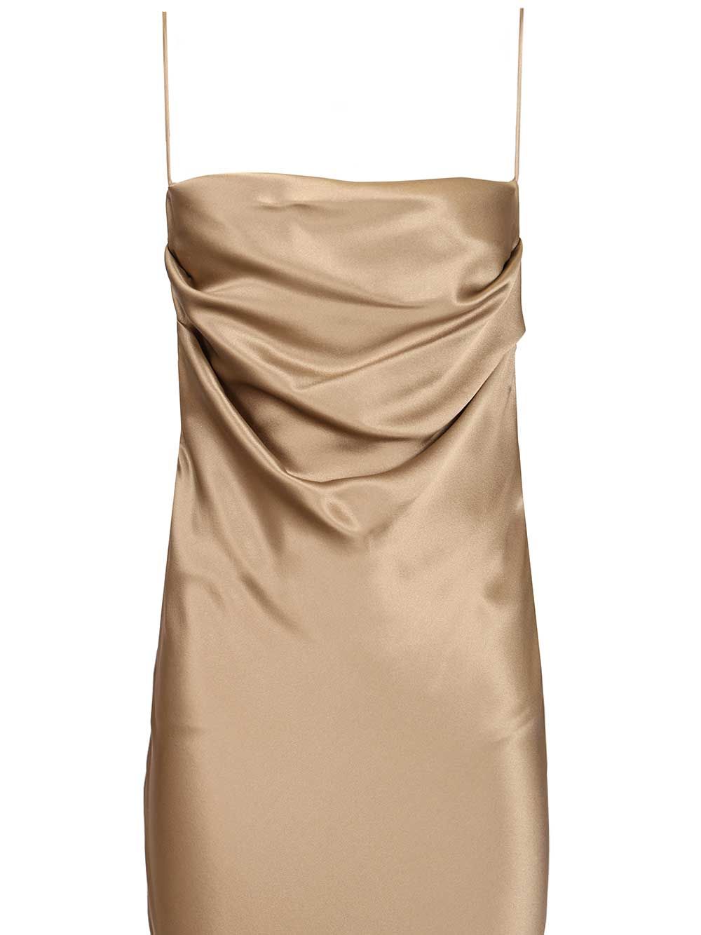 Saint Laurent Long Silk Satin Dress Abiti - Beige | 7737fd54a5ee1f3a32b1d97bbb7ee48fa6727b19