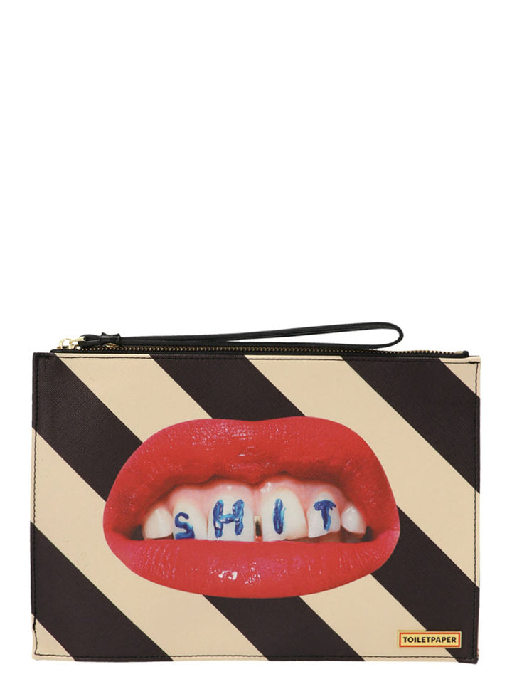 Seletti Stripes Shit Clutch - Bianco/Nero | 2cb5a93923a68891a86ed0318b2cb15bbee4dac6