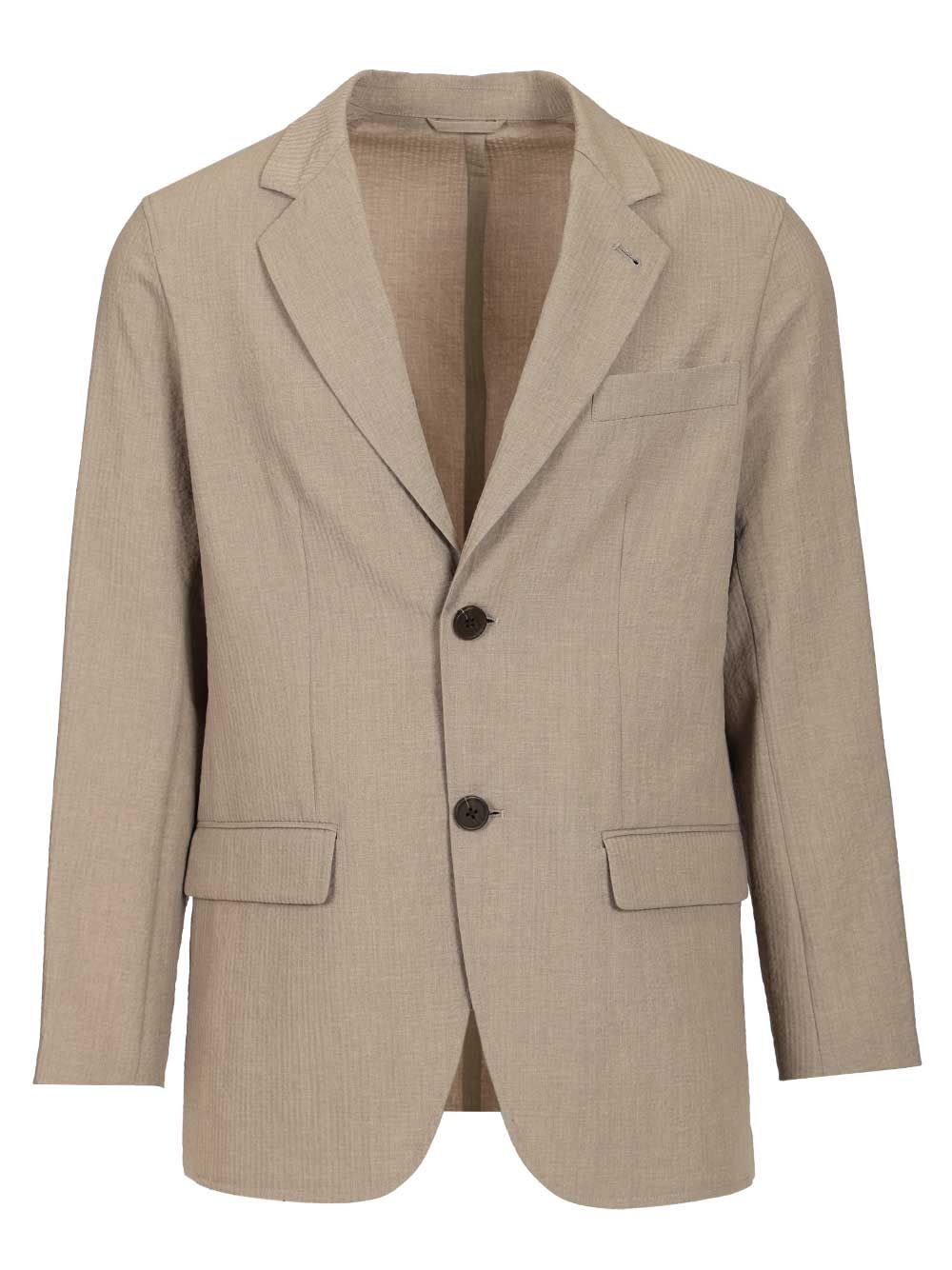 Emporio Armani Single-Breasted Jacket In Technical Seersucker Fabric Giacche - Beige | 47efe67a6b968fcc22a1290c1ada39e94aa72042