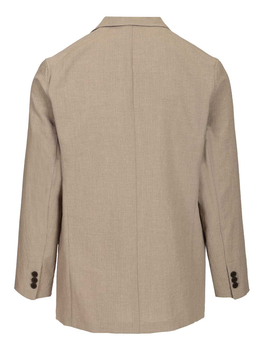 Emporio Armani Single-Breasted Jacket In Technical Seersucker Fabric Giacche - Beige | 85bd4d25ac102dfcb00f35a1aefbcce7379990ea