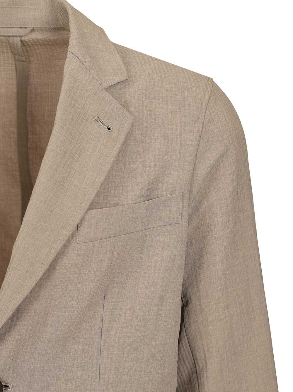 Emporio Armani Single-Breasted Jacket In Technical Seersucker Fabric Giacche - Beige | 50f8266b7fe61426c6e690faaeef261781feea5d