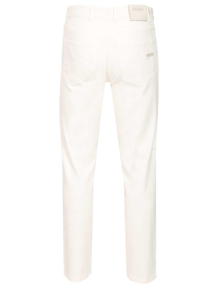 Ermenegildo Zegna Roccia Trousers In Linen And Cotton Jeans - Bianco | c2d610e94051fa4fc7bbdafe234eb28b44b91bd6