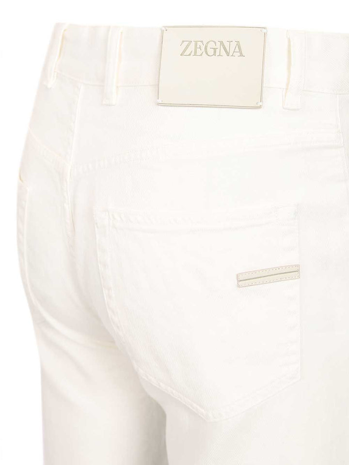 Ermenegildo Zegna Roccia Trousers In Linen And Cotton Jeans - Bianco | 81f95003c06f0240762c3439b8ed10b8d698c72e
