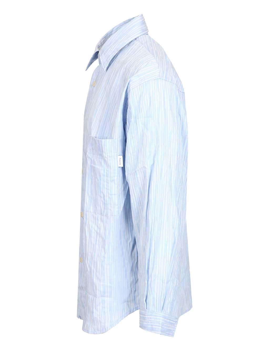 Amish Crinkle Cotton Shirt Shirts - Light blue | b0ccd6c3f58969f73e8df185baf30ee97e2de98d