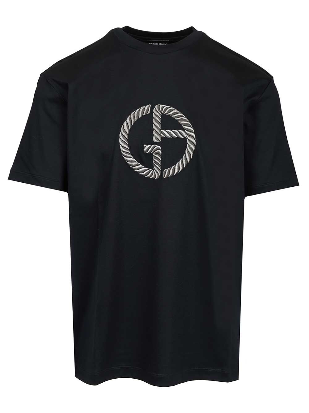 Giorgio Armani With Embroidered Logo T-Shirt - Nero | 4ae9f9ca33a615a41a8356a484e2f640603e48cf