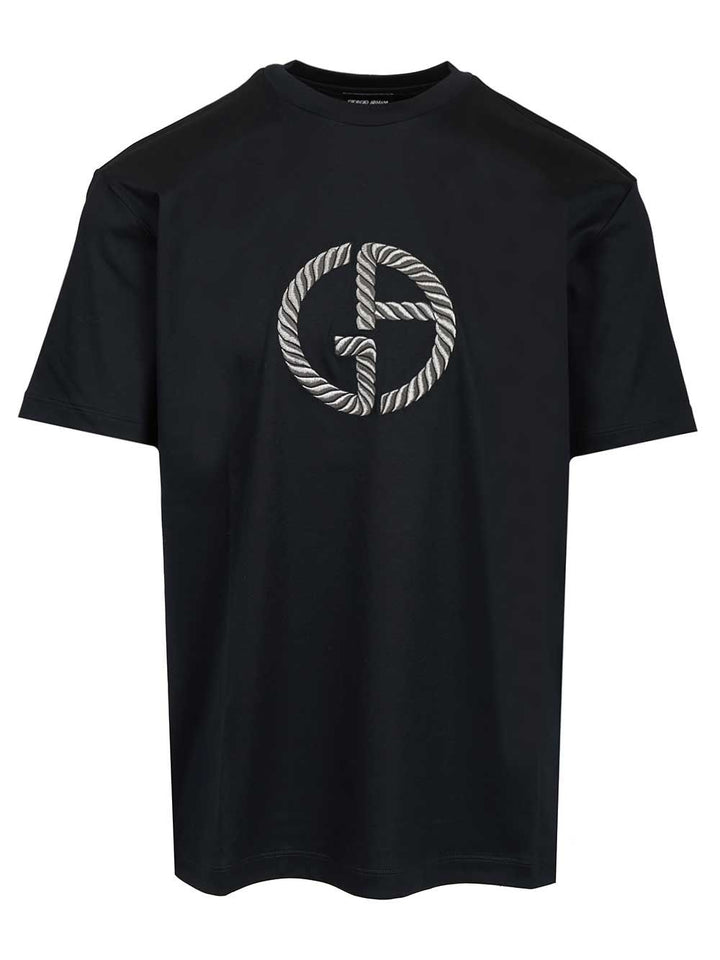 Giorgio Armani With Embroidered Logo T-Shirt - Nero | 4ae9f9ca33a615a41a8356a484e2f640603e48cf
