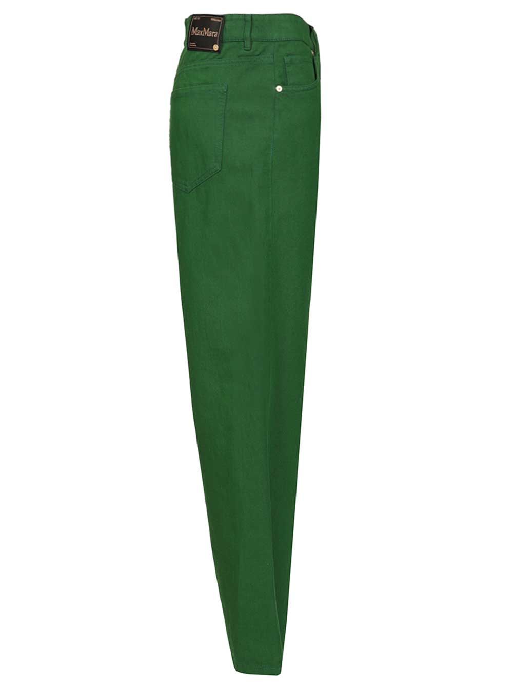'S Max Mara Cotton And Linen Drill Trousers - Verde | 30b5efb0fc1b587f2d0e3429875db080f433f3f5