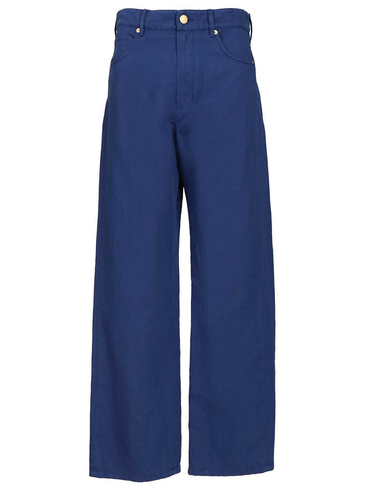 'S Max Mara Cotton And Linen Drill Trousers - Blu | 0032916d2da80b371f05dcd84f10e16fb380a4da