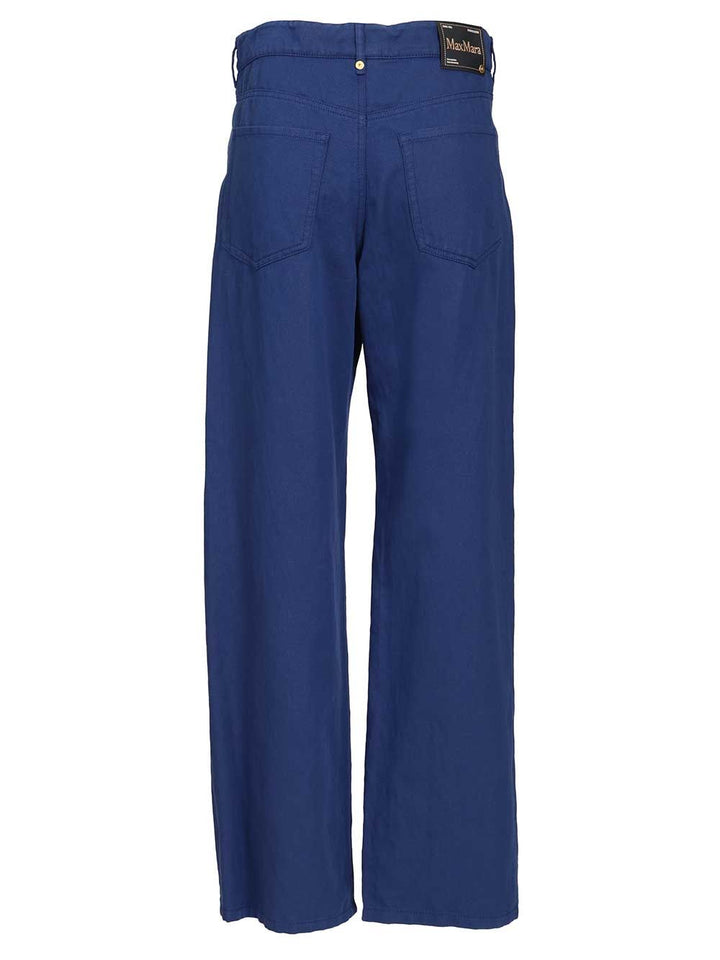 'S Max Mara Cotton And Linen Drill Trousers - Blu | 7f05c0d3d7ce0e8be4fabde9a2ffc5fb63ba496f