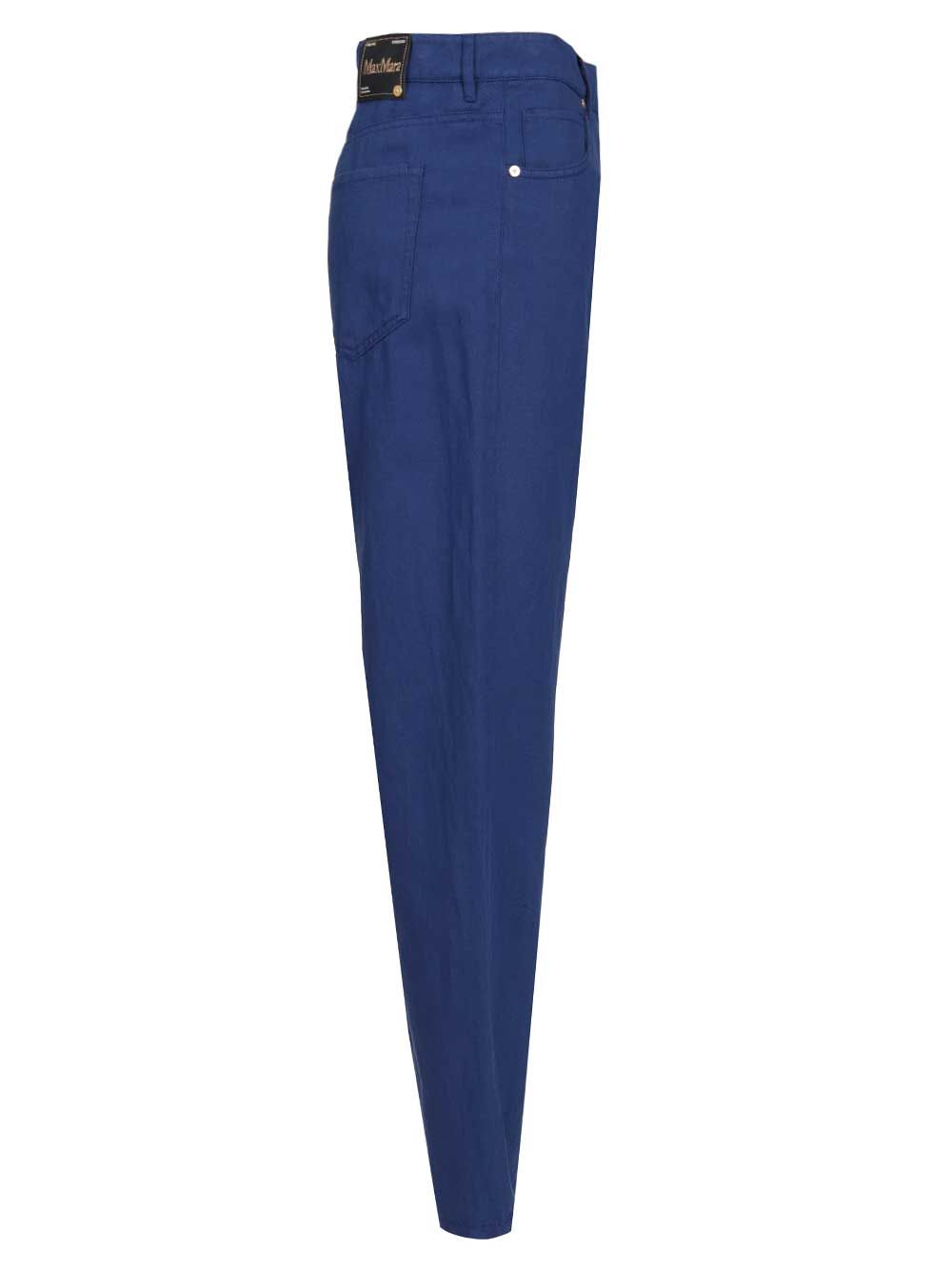 'S Max Mara Cotton And Linen Drill Trousers - Blu | 9b358721baa8f7f6ff316d0edf4ac0148a4f13b9