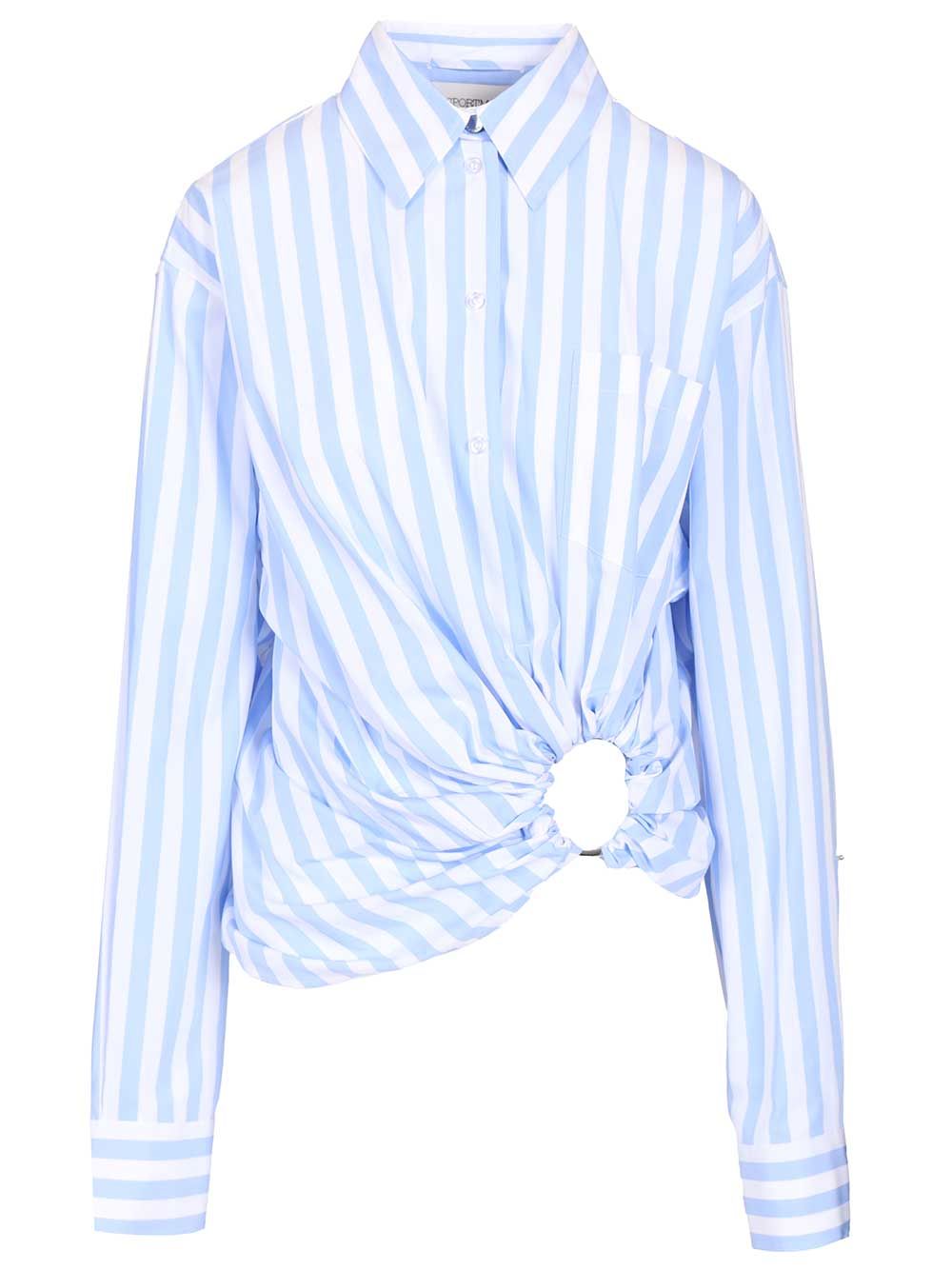 Sportmax Striped Shirt In Gathered Cotton Poplin Shirts - Light blue | 92d7176ada81cba96537f25f9a4b61bbd9683190