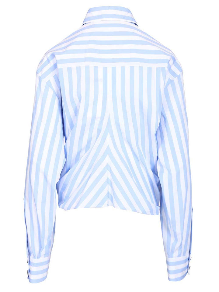 Sportmax Striped Shirt In Gathered Cotton Poplin Shirts - Light blue | 2a7e50f935a496ac19723a09d914defef4151cfd