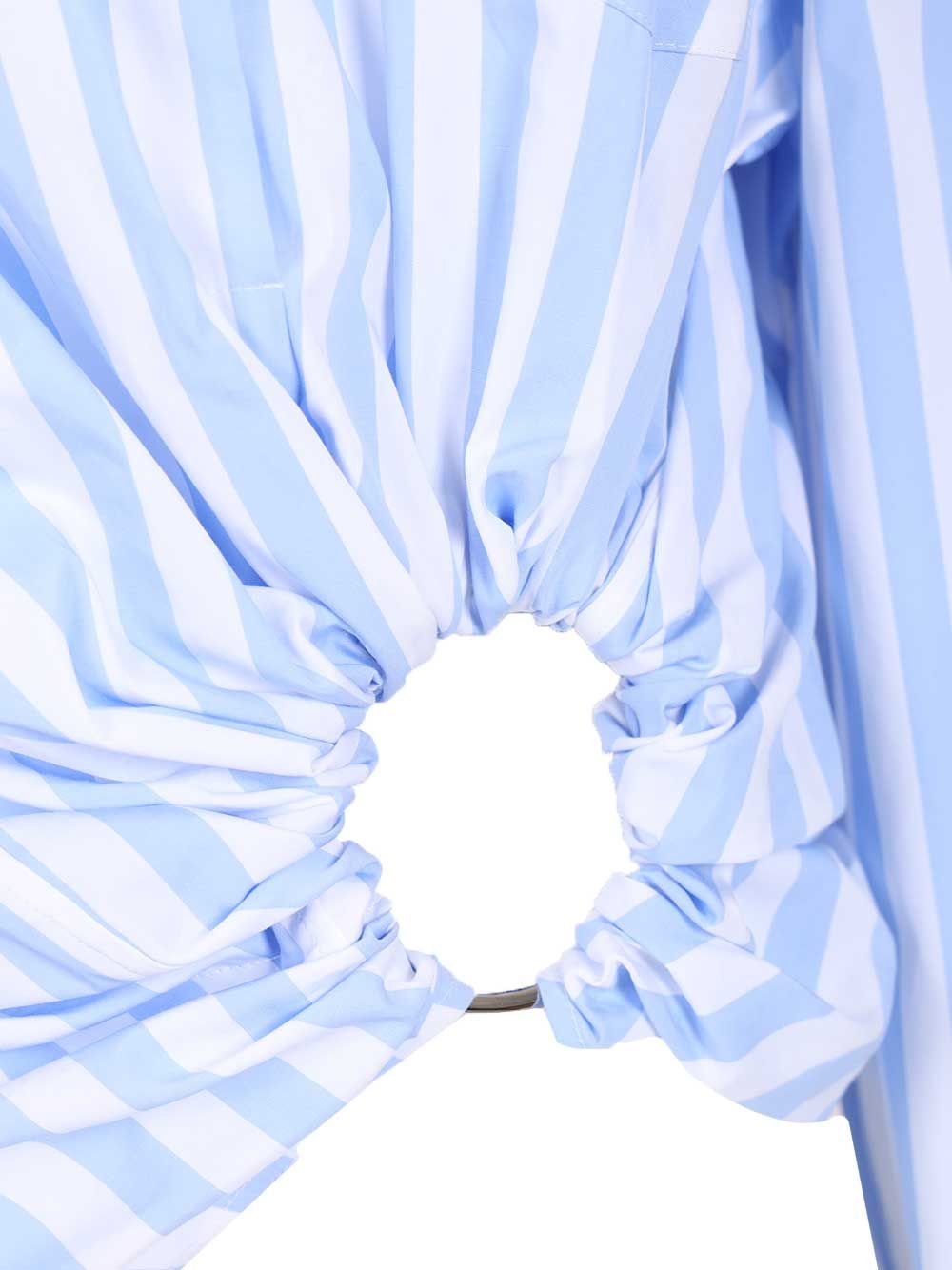 Sportmax Striped Shirt In Gathered Cotton Poplin Shirts - Light blue | 9580862a7bc97881789bcd001f810cc17050bf11