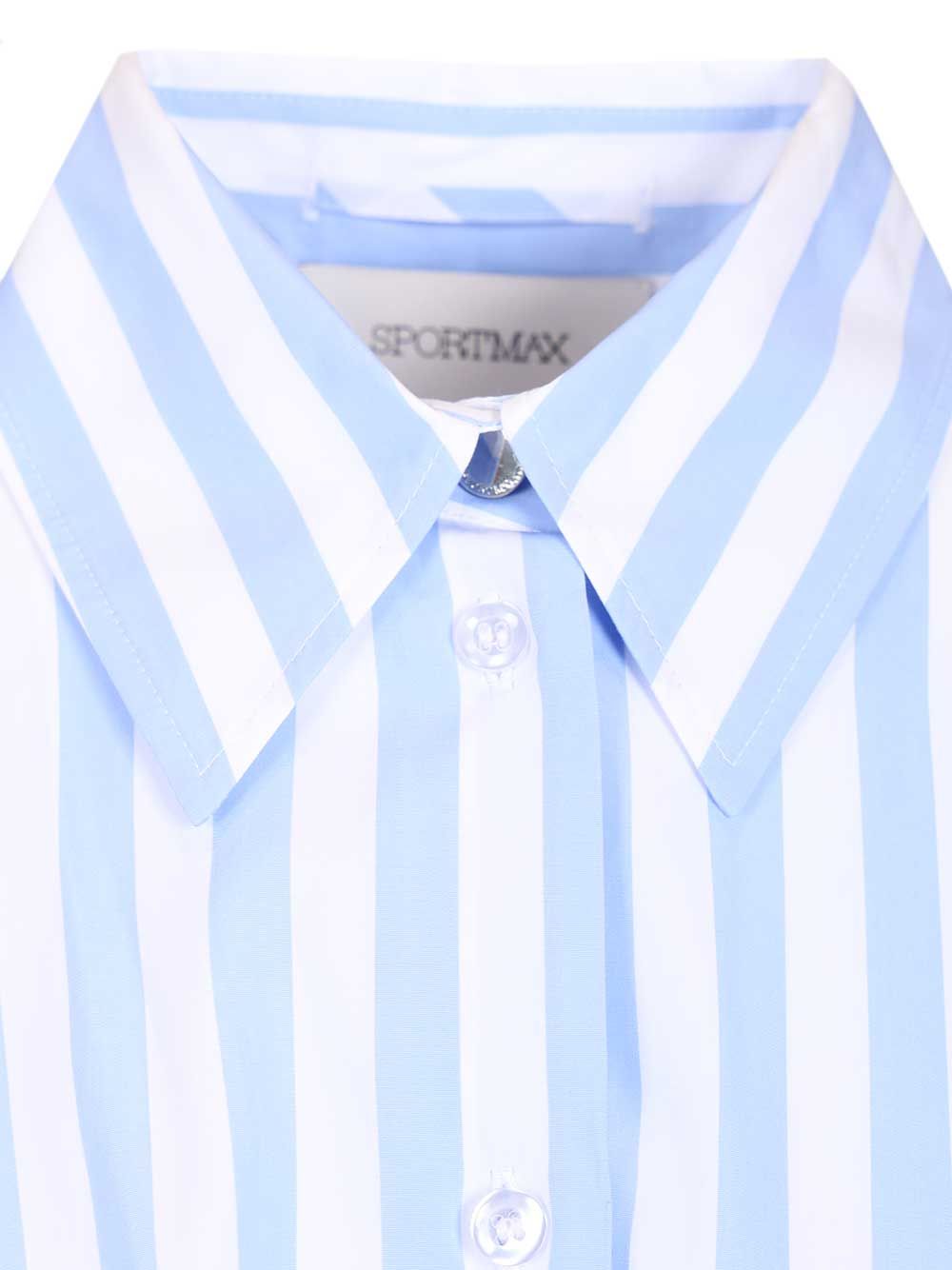 Sportmax Striped Shirt In Gathered Cotton Poplin Shirts - Light blue | 6ab292761718b9b3d2bf3ac309c509628987f207