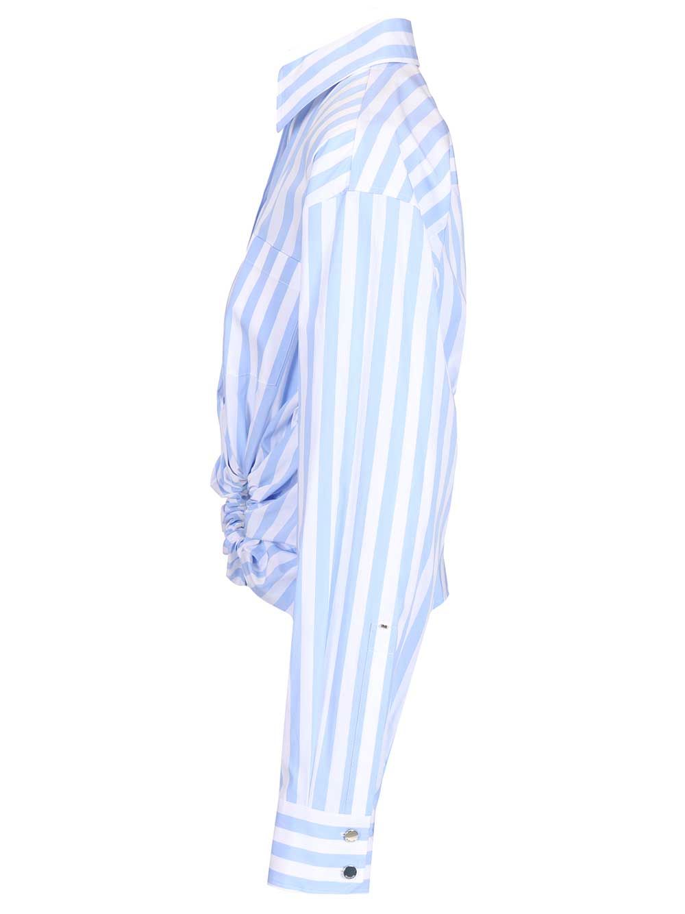 Sportmax Striped Shirt In Gathered Cotton Poplin Shirts - Light blue | e91c03b41be2f1ffffcba9513413a35ffe8e7606