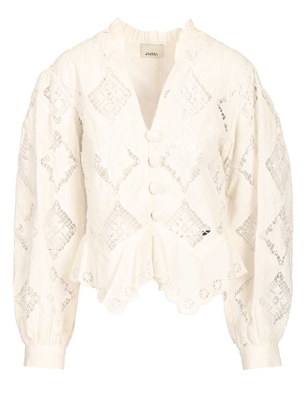 Isabel Marant Nina Blouse Top - Bianco | c4f1d4e2119ab3a05149745b319cc625cf0e4221