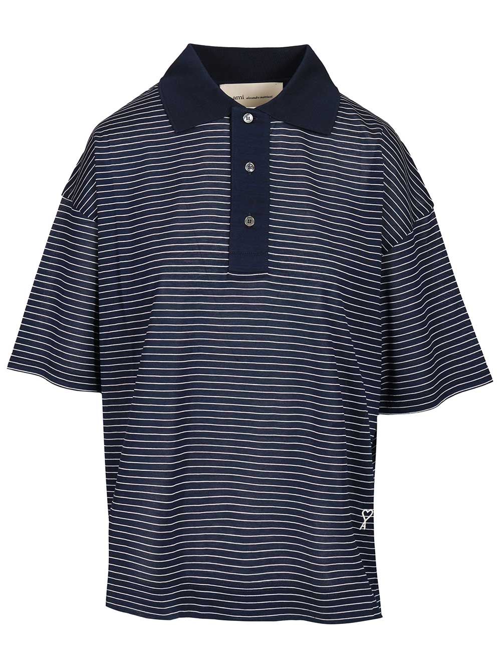 Ami Striped Boxy Fit Polo With Ami De Coeur Patch Polo shirt - Blu | 5c0e836730325b0b70b5426d8a3dc61b15108426