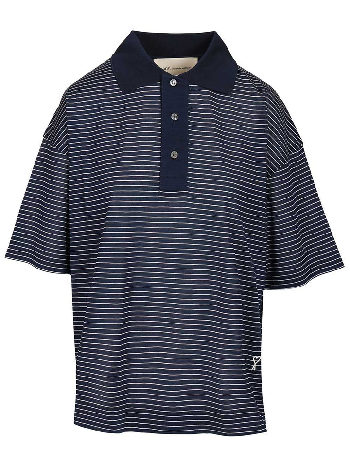 Ami Striped Boxy Fit Polo With Ami De Coeur Patch Polo shirt - Blu | 5c0e836730325b0b70b5426d8a3dc61b15108426