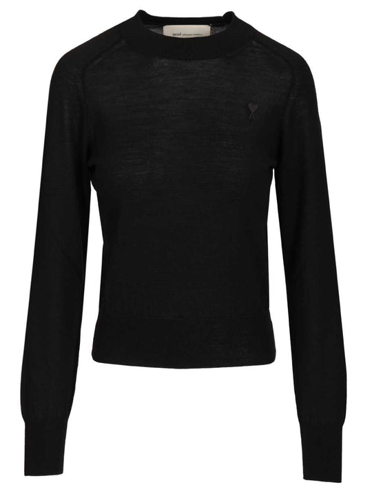 Quota -Crewneck Sweater With Contrasted Ami De Coeur Knitwear Nero