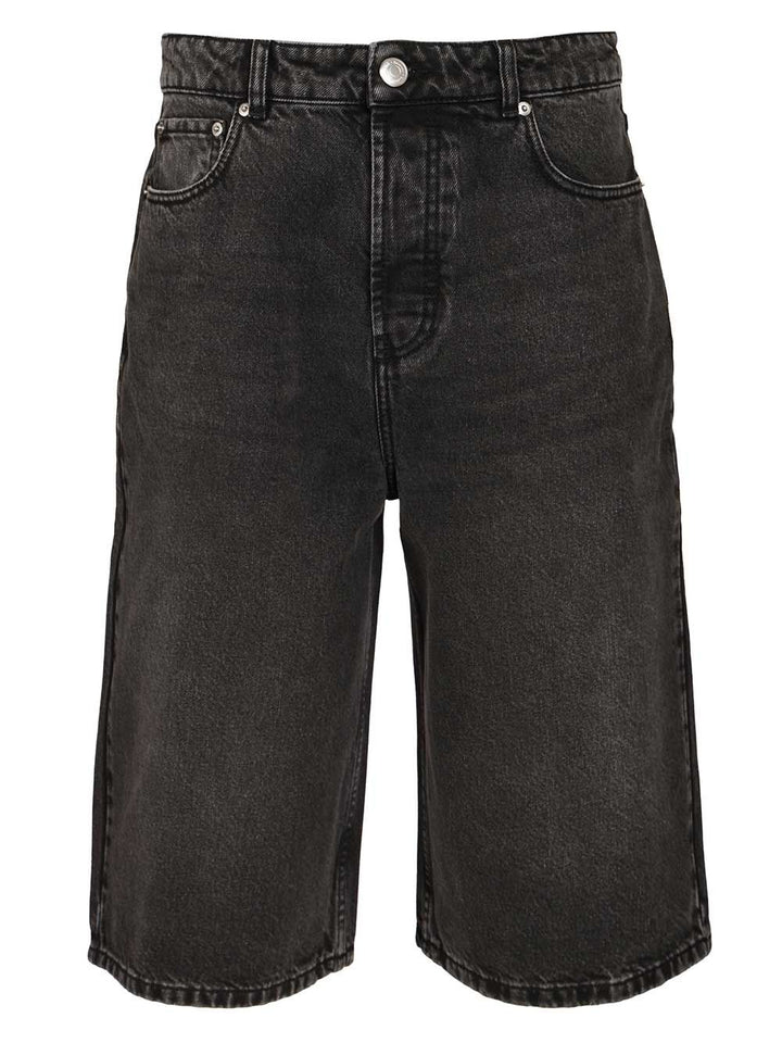 Ami Large Fit Bermuda Shorts Used Denim Trousers - Nero | 8d6cae208d3a9a2624e015545c12aabeef8e85a3
