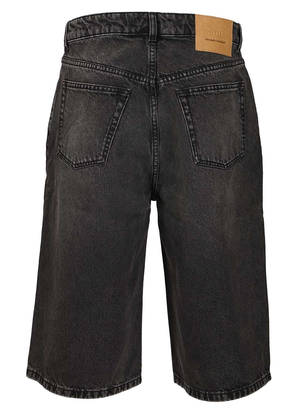 Ami Large Fit Bermuda Shorts Used Denim Trousers - Nero | 28e148159b5e135a7b3c469eac7823b226dc61bc