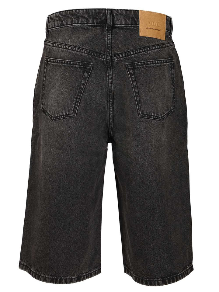Ami Large Fit Bermuda Shorts Used Denim Trousers - Nero | 28e148159b5e135a7b3c469eac7823b226dc61bc