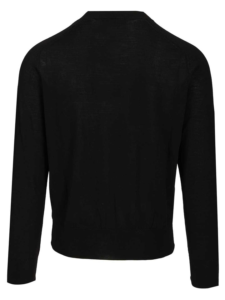 Ami Quota -Crewneck Sweater With Contrasted Ami De Coeur Exrafine Merino Wool Knitwear - Nero | 86c8a9744bdf591c12299a0ac430265f277545ed