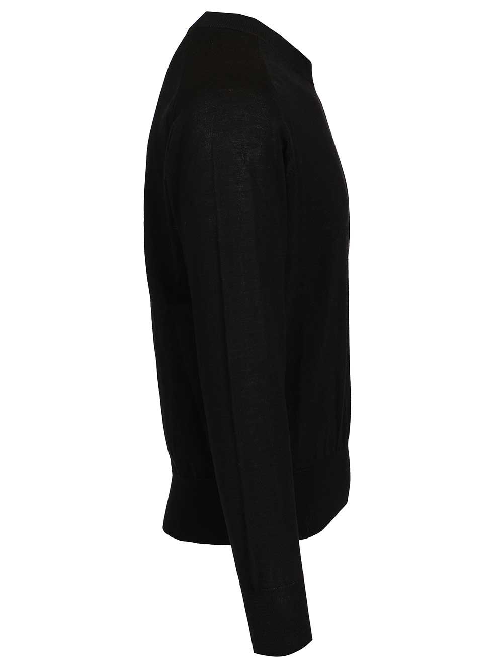 Ami Quota -Crewneck Sweater With Contrasted Ami De Coeur Exrafine Merino Wool Knitwear - Nero | 41e6f3811ee337e16c84ba2891729664cc522c30