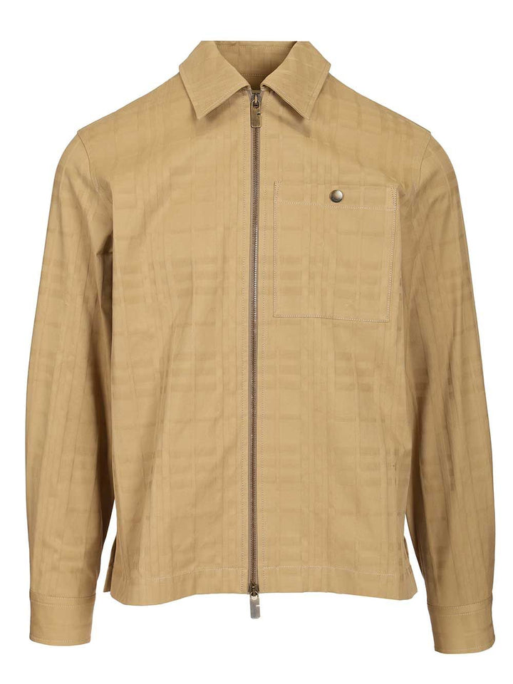 Burberry Check Cotton Zip-Up Shirt Giacche - Beige | a684435ad43a1582603b44cb87d556a7bcb340e7