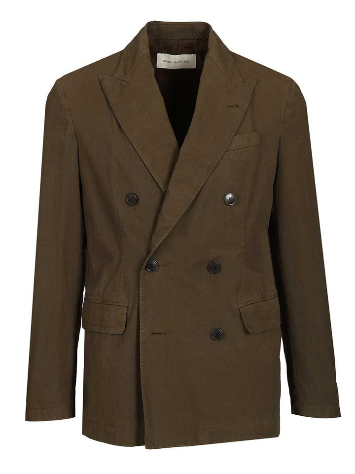 Dries Van Noten Double-Breasted Cotton Blazer Coats - Verde | 8a3db5815635df3034b9d9792a3aff482b77989b