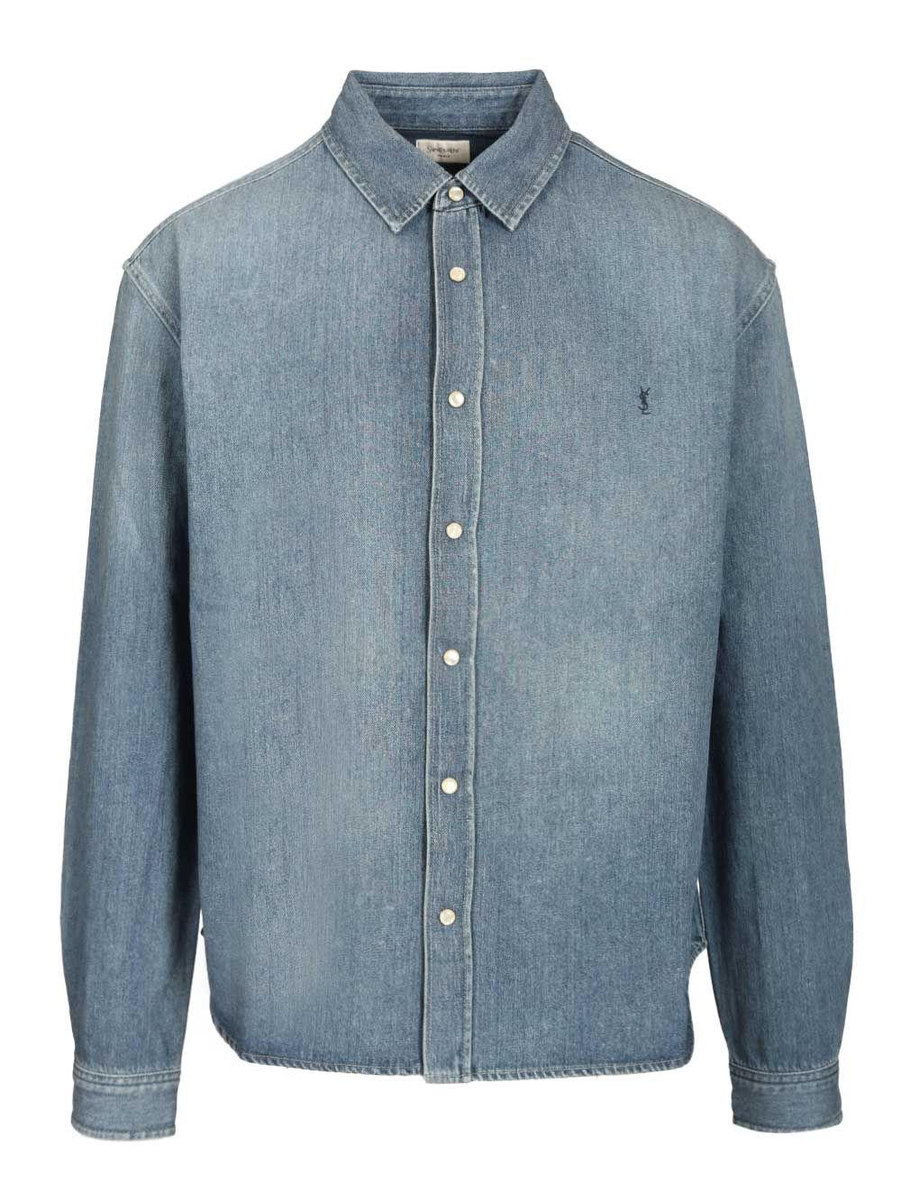 Saint Laurent Cassandre Denim Shirt Shirts - Blu | 6d88f59a1a86a014484c99261dff9b6cc0dc6602