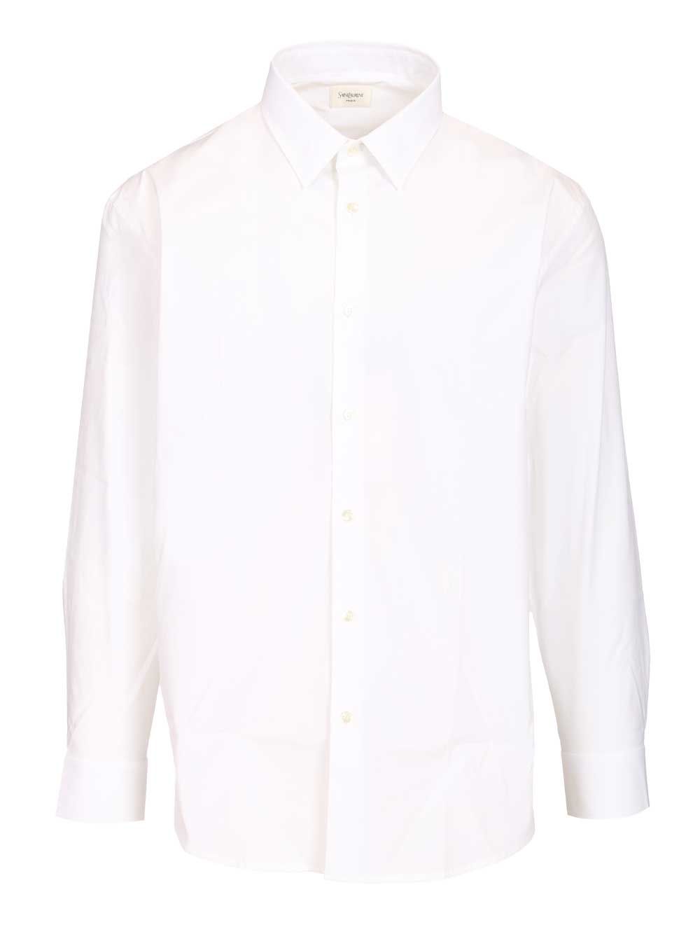 Saint Laurent Cassandre Shirt In Stretch Cotton Poplin Shirts - Bianco | 64735840ca301a585f549614c5645aab9f444353