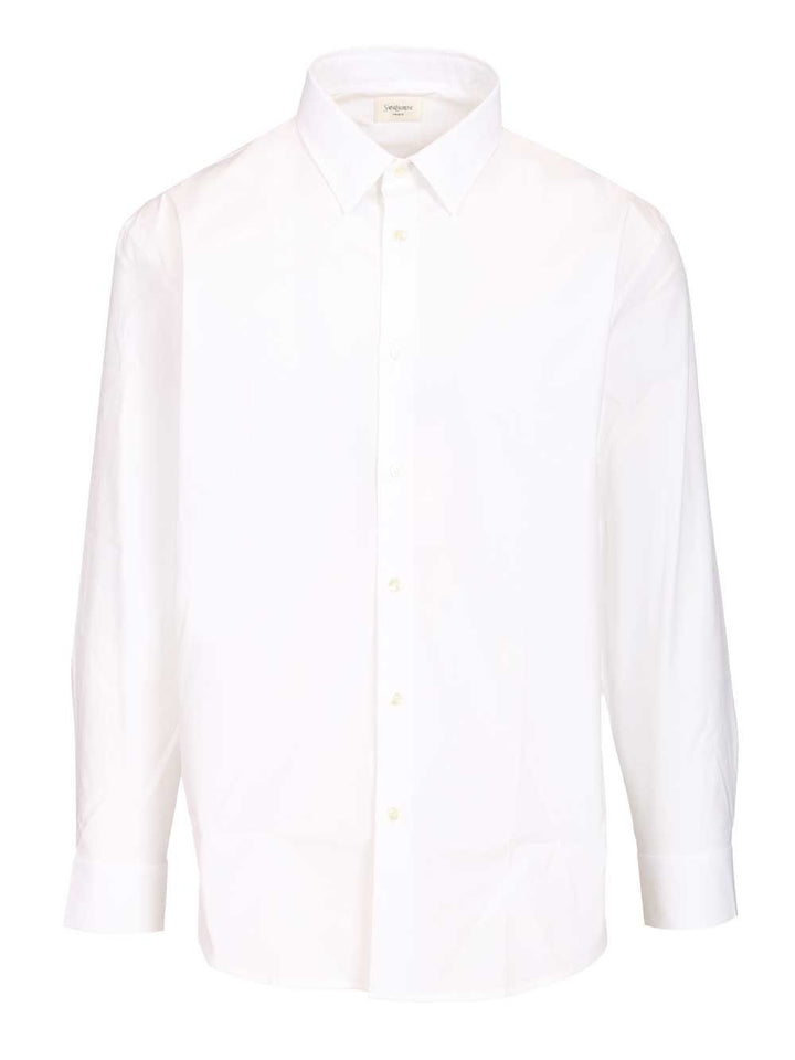 Saint Laurent Cassandre Shirt In Stretch Cotton Poplin Shirts - Bianco | 64735840ca301a585f549614c5645aab9f444353