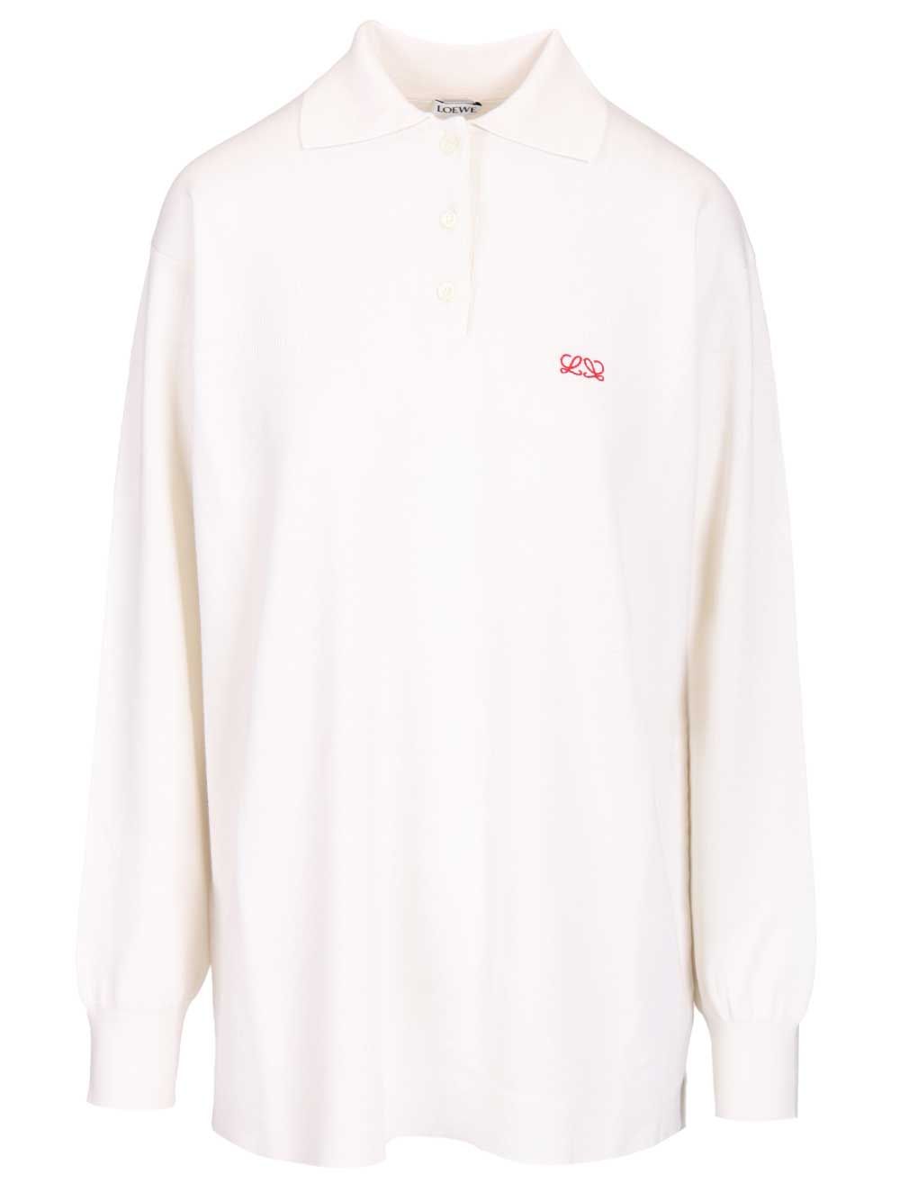 Loewe Cashmere And Silk Blend Polo Shirt Knitwear - Bianco | ecdf906f4482ad74ea87c1a6e9376bc822f1dd34