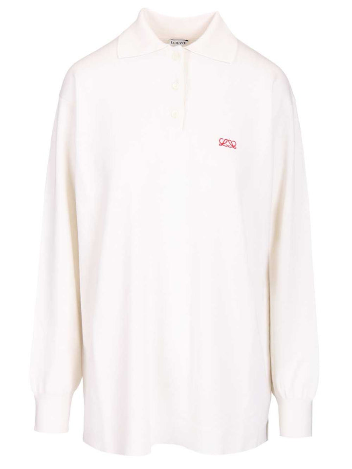 Loewe Cashmere And Silk Blend Polo Shirt Knitwear - Bianco | ecdf906f4482ad74ea87c1a6e9376bc822f1dd34