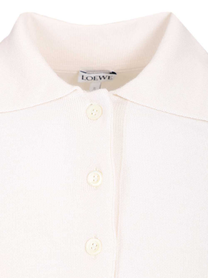 Loewe Cashmere And Silk Blend Polo Shirt Knitwear - Bianco | 52ba3a941f6dc9fe37a5193fac060539254414e7