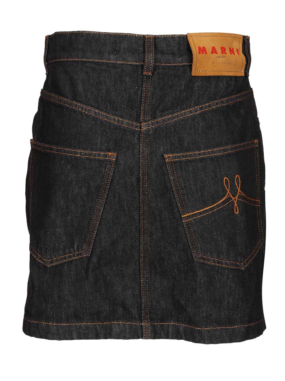 Marni Black Denim Skirt With Daisy Appliques Knitwear - Blu | 2f41553d81821109d1496f7f6b4ebc5e7e4c6635