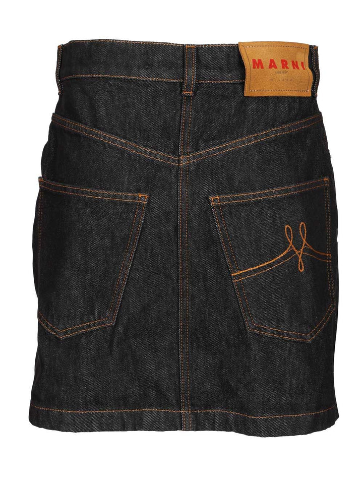 Marni Black Denim Skirt With Daisy Appliques Knitwear - Blu | 2f41553d81821109d1496f7f6b4ebc5e7e4c6635