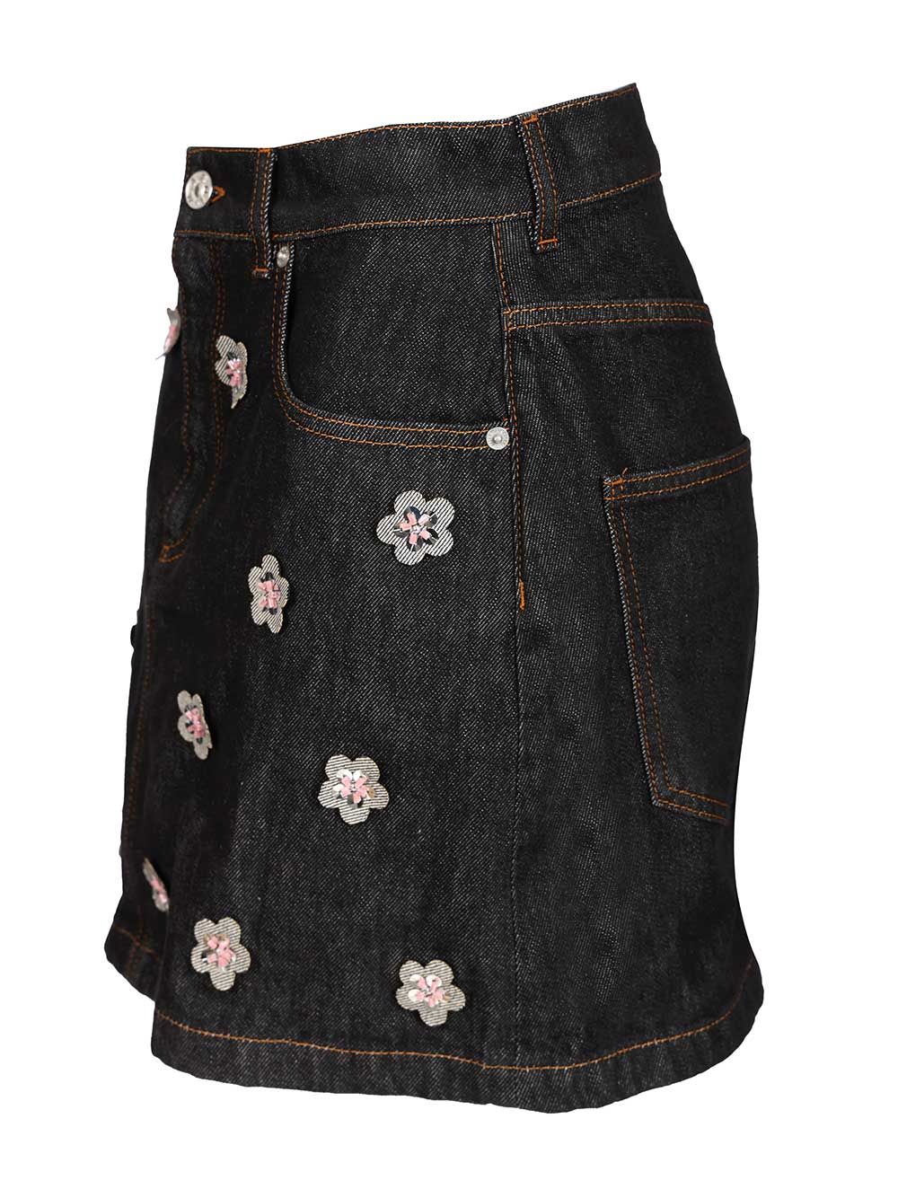 Marni Black Denim Skirt With Daisy Appliques Knitwear - Blu | 24b9252e4c24e0ad43aded18102e25e0f9869e87