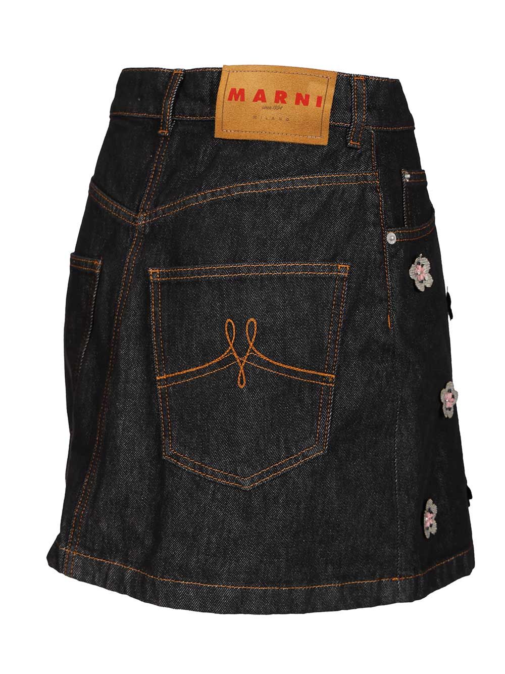 Marni Black Denim Skirt With Daisy Appliques Knitwear - Blu | fb8bdb4e9f3eda1a4c4a3e9513935e8123661dfa