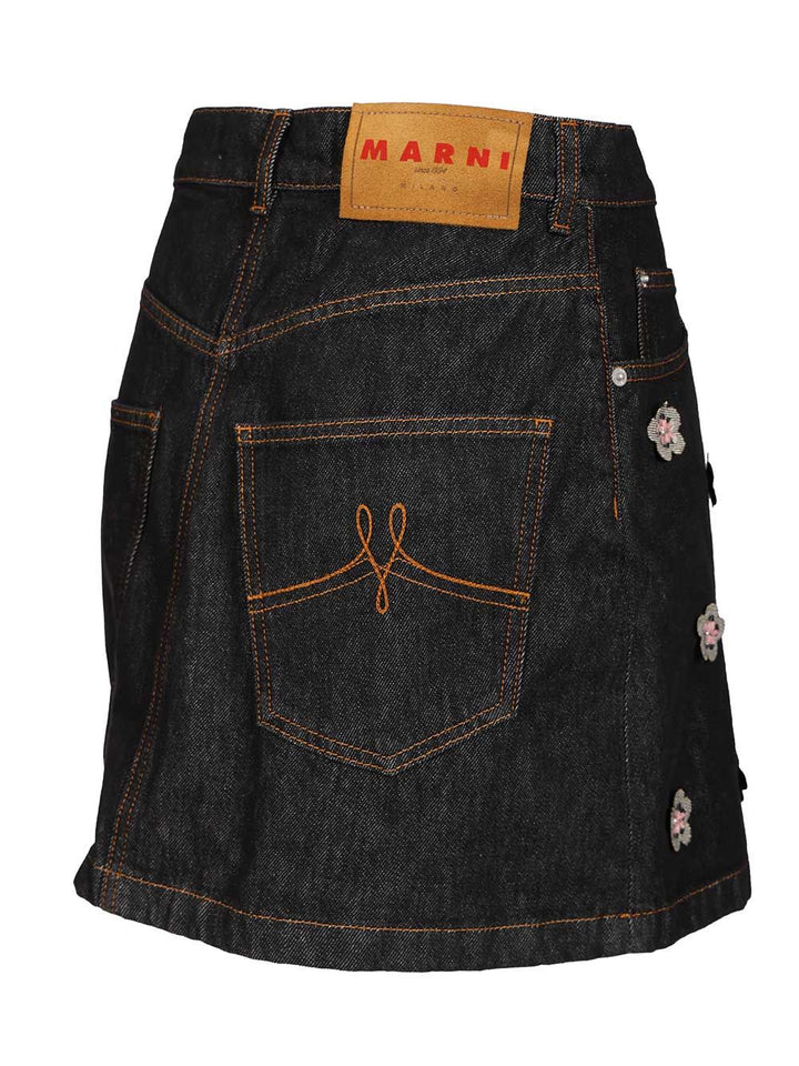 Marni Black Denim Skirt With Daisy Appliques Knitwear - Blu | fb8bdb4e9f3eda1a4c4a3e9513935e8123661dfa